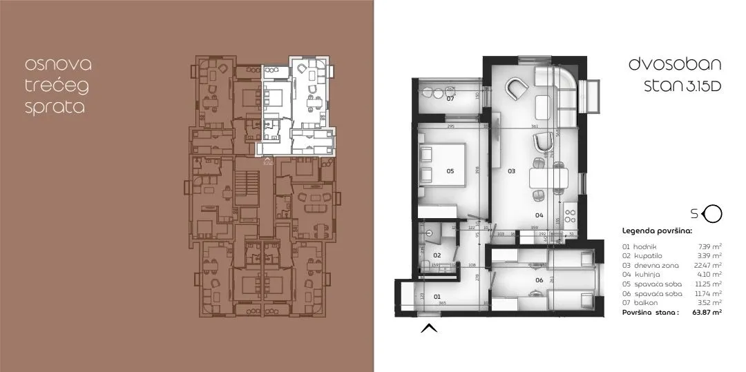 Prodaja, dvosoban stan, 63m², Tološi, Podgorica