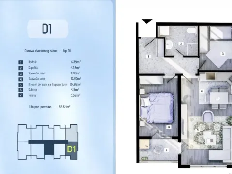 Sale, two bedroom apartment, 55m², Zabjelo, Podgorica - image 4