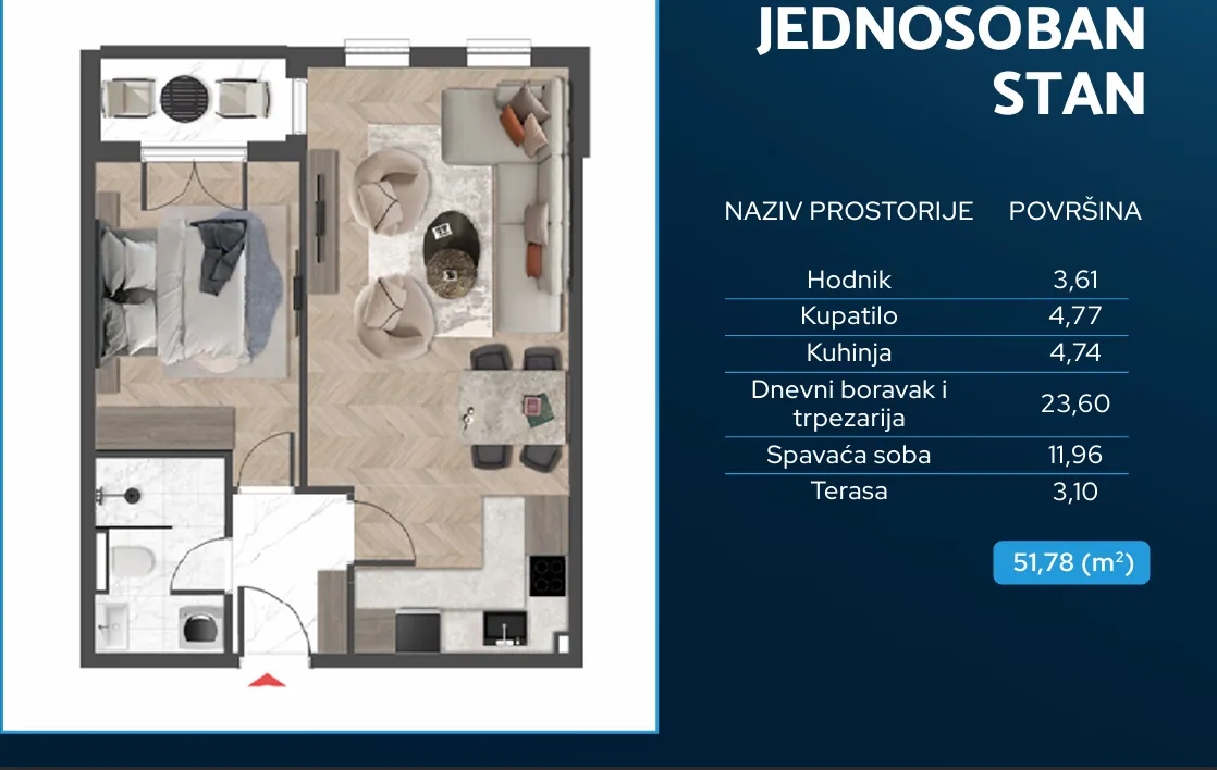 Sale, one bedroom apartment, 48m², Čeluga, Bar