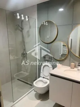 Modern bathroom equipped with a walk-in shower, toilet, and vanity. - image 6