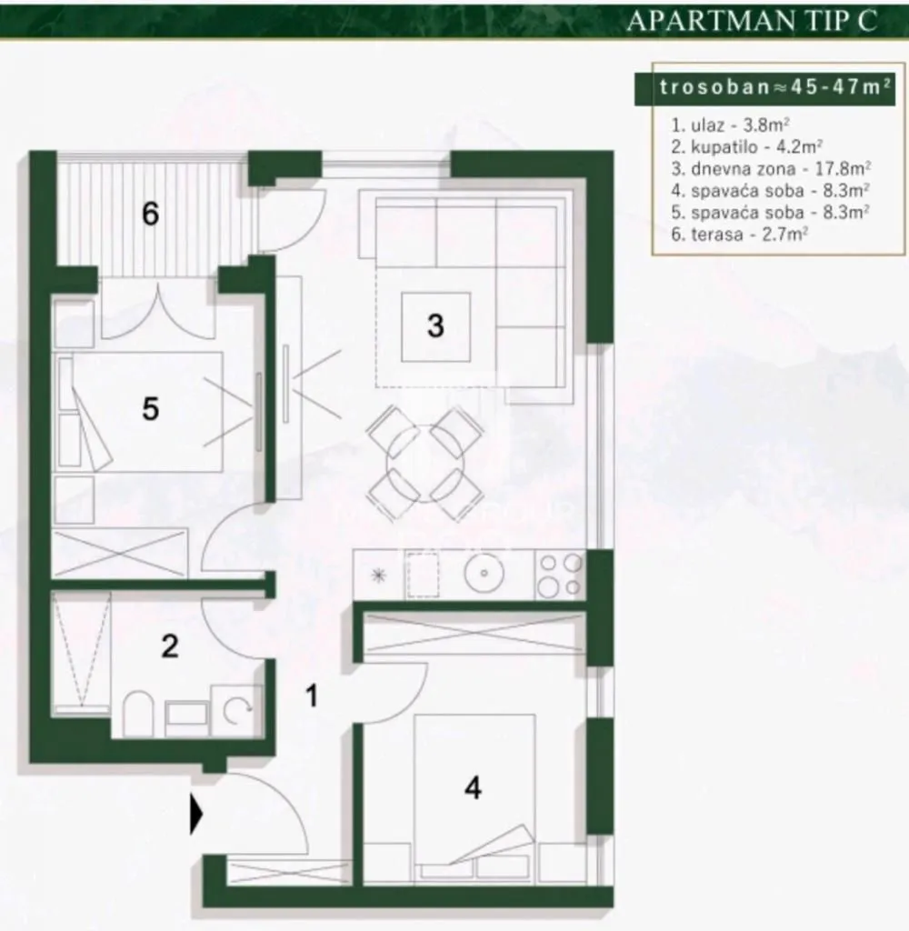 Prodaja, dvosoban stan, 37m², Centar, Čajetina