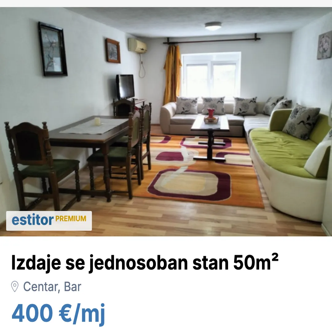 Izdavanje, stan, 50m², Centar, Bar