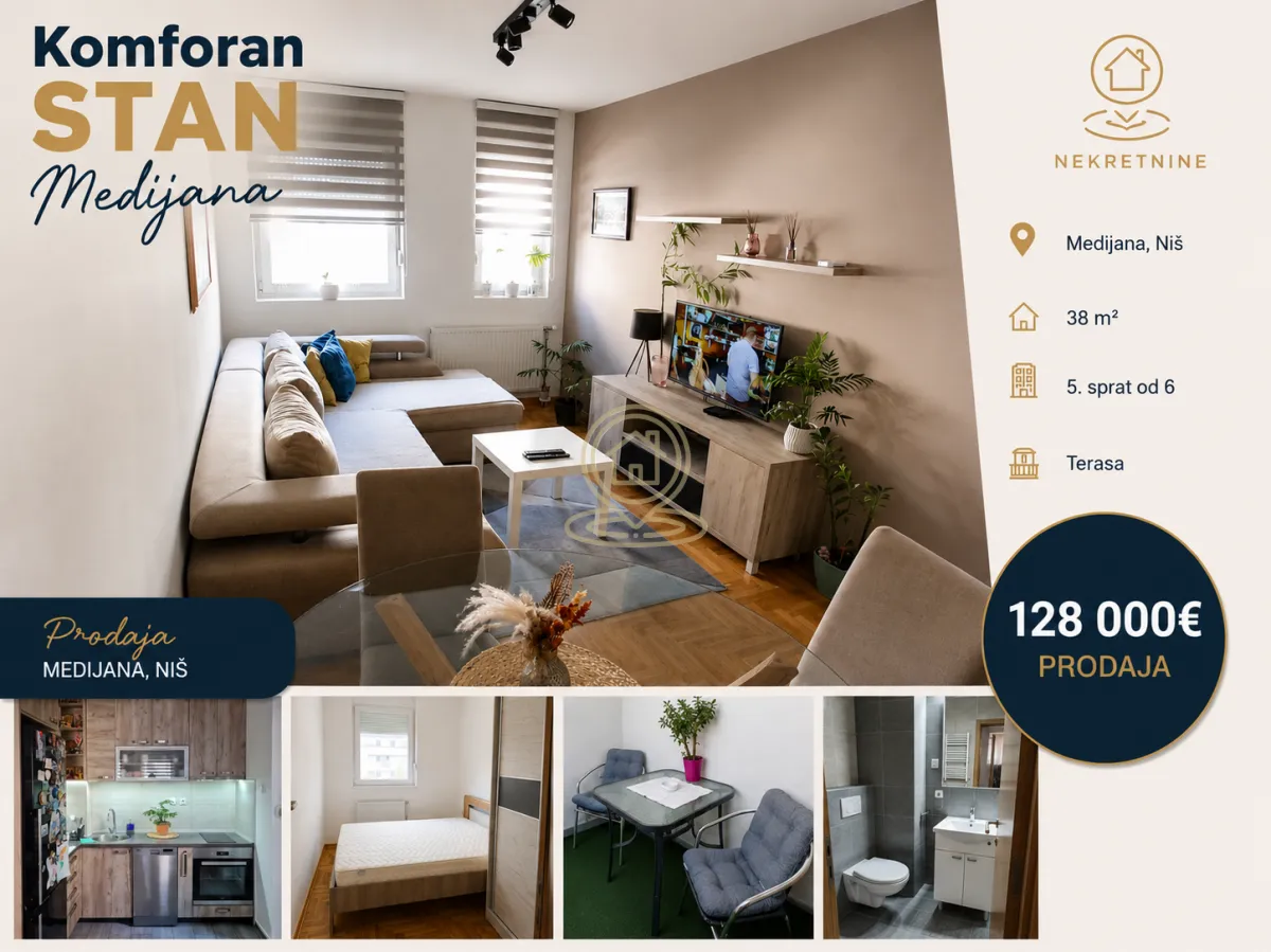 Prodaja, jednosoban stan, 38m², Medijana, Niš