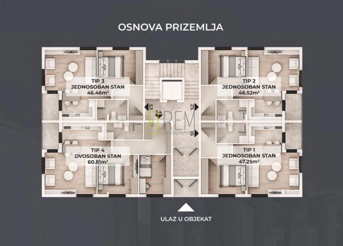 Prodaja, jednosoban stan, 46m², Stari Aerodrom, Podgorica