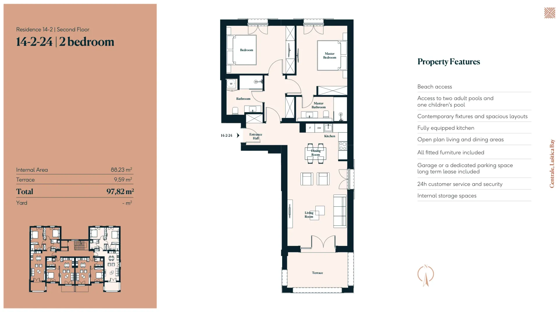 Prodaja, dvosoban stan, 92m², Luštica Bay, Tivat
