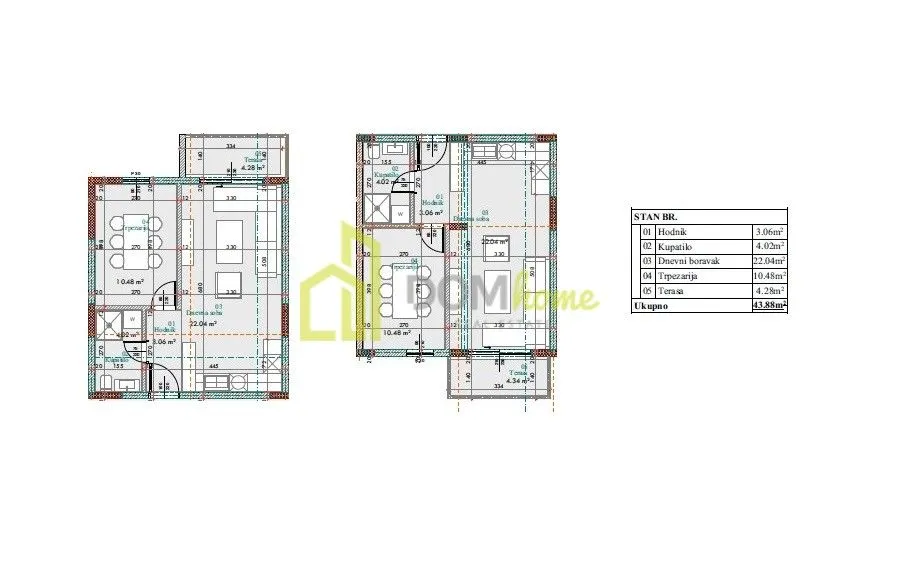 Prodaja, jednosoban stan, 44m², Donja Gorica, Podgorica
