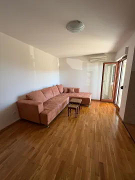 Dnevna soba sa ugaonom garniturom i drvenim podom. - image 3