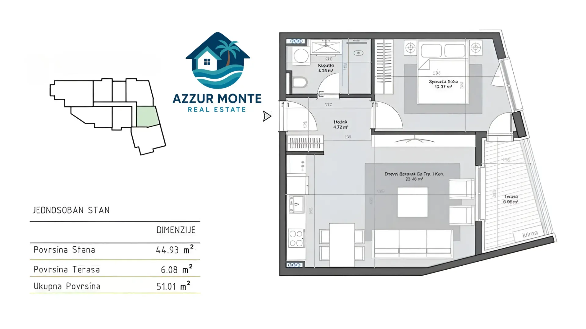 Sale, one bedroom apartment, 52m², Centar, Bar