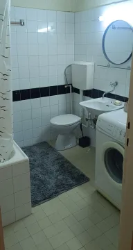 Kupatilo opremljeno tuš kabinom, umivaonikom, toaletom i veš mašinom. - image 6