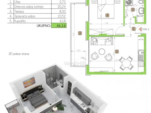 Prodaja, jednosoban stan, 46m², Dobrota, Kotor - image 10