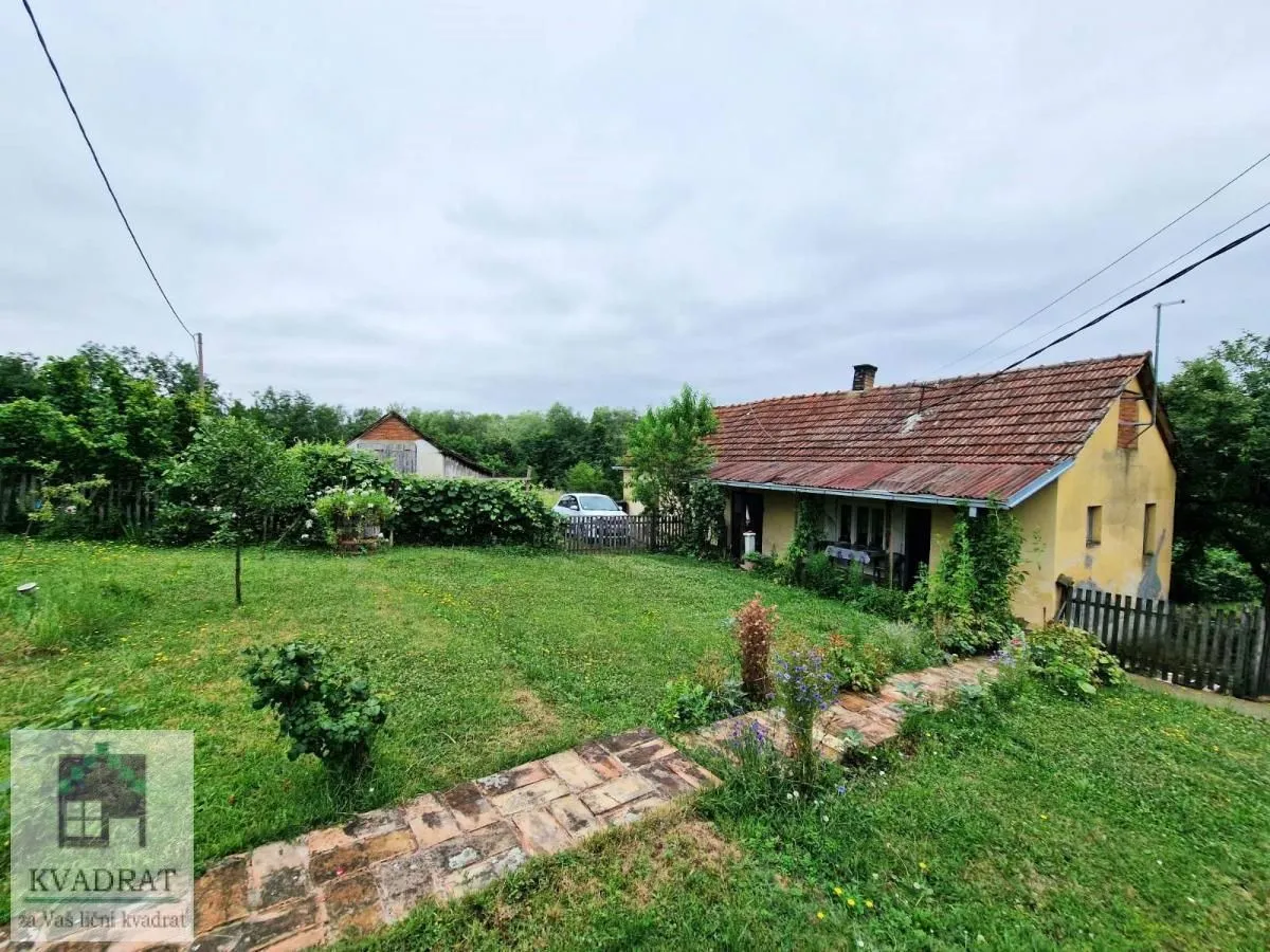 Pogled na stariju prizemnu kuću sa velikim dvorištem i travnjakom.