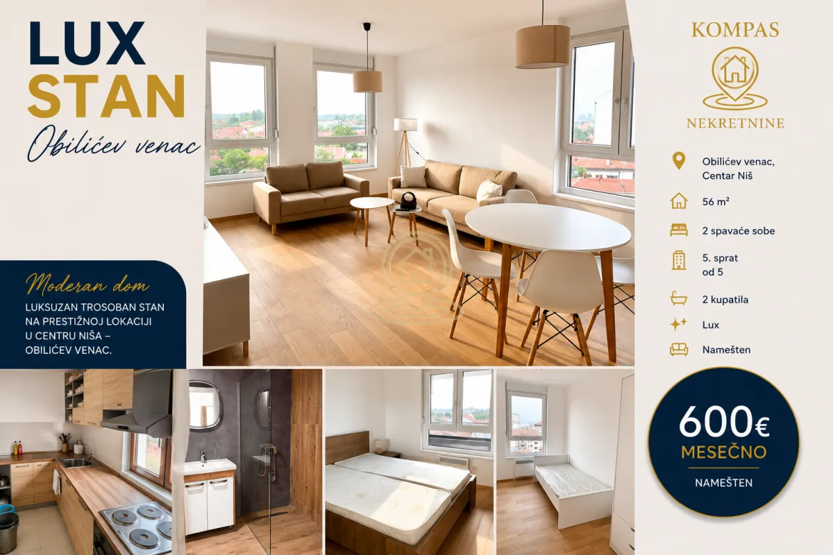 Rent, two bedroom apartment, 56m², Medijana, Niš