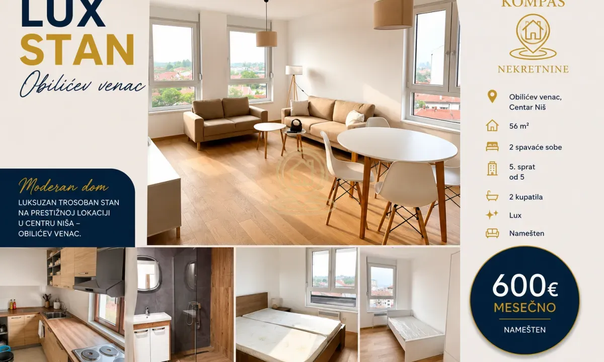 Rent, two bedroom apartment, 56m², Medijana, Niš