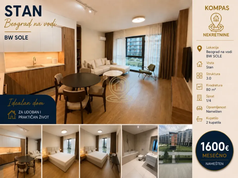 Rent, three bedroom apartment, 80m², Savski Venac, Beograd