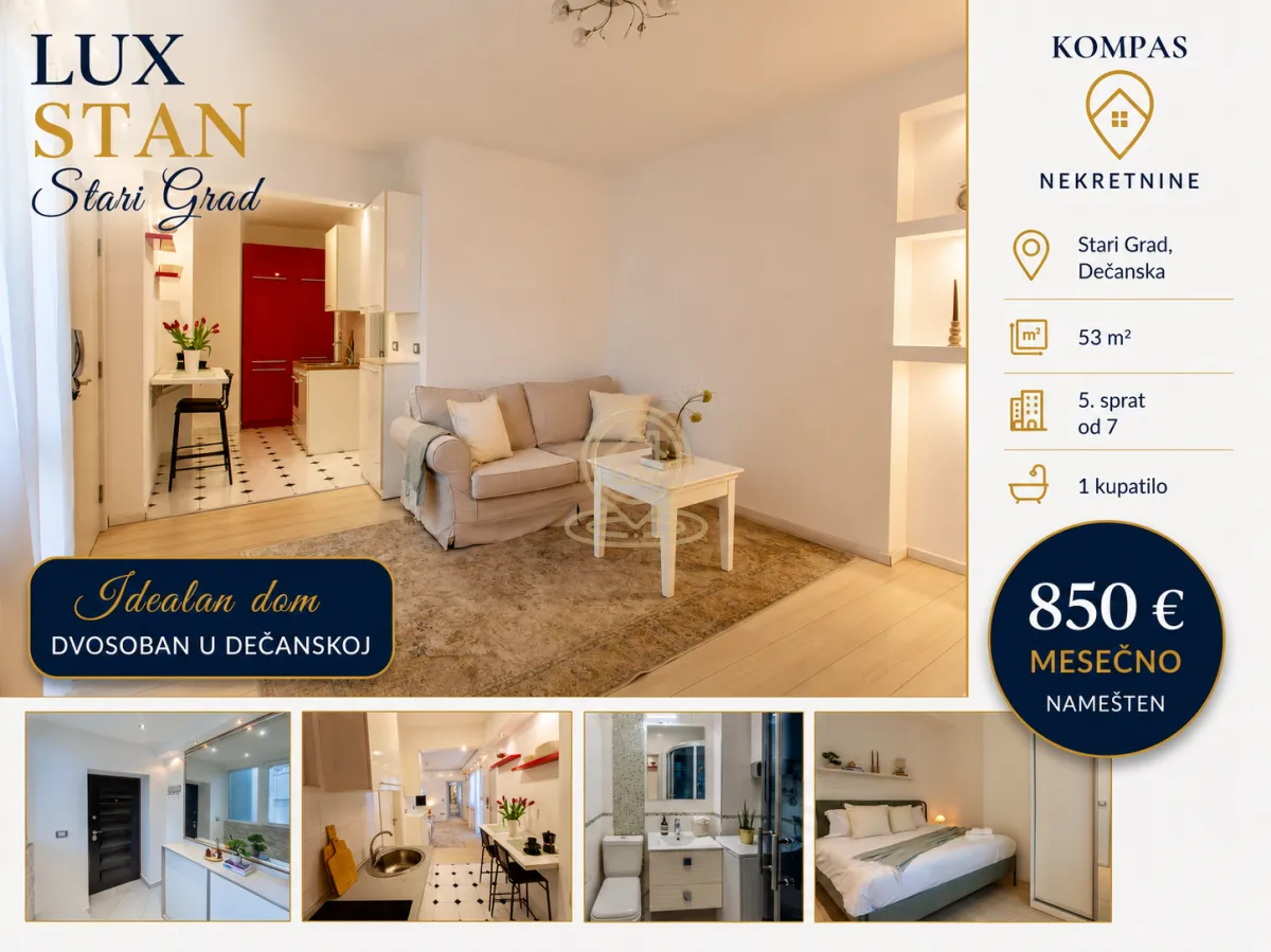 Rent, two bedroom apartment, 53m², Stari Grad, Beograd