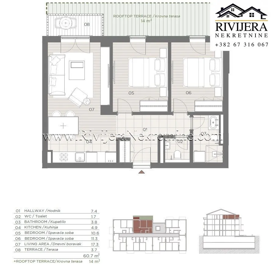 Prodaja, dvosoban stan, 74m², Topla, Herceg Novi