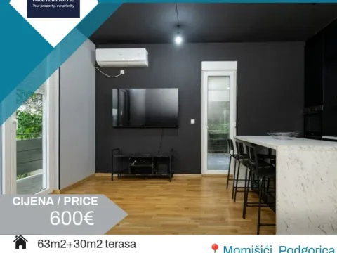 Izdavanje, jednosoban stan, 63m², Momišići, Podgorica