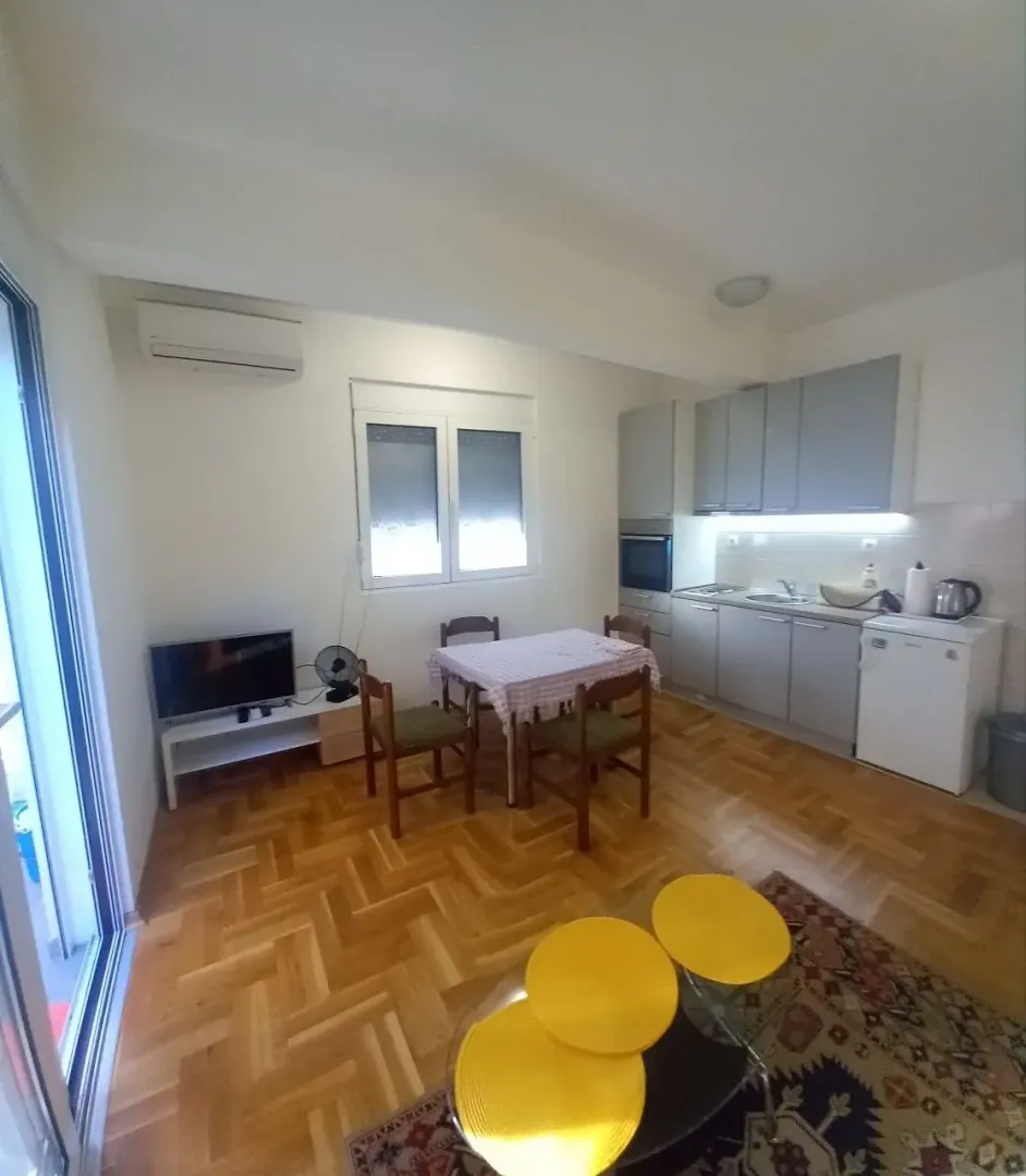 Living room combined with a dining area and kitchen.