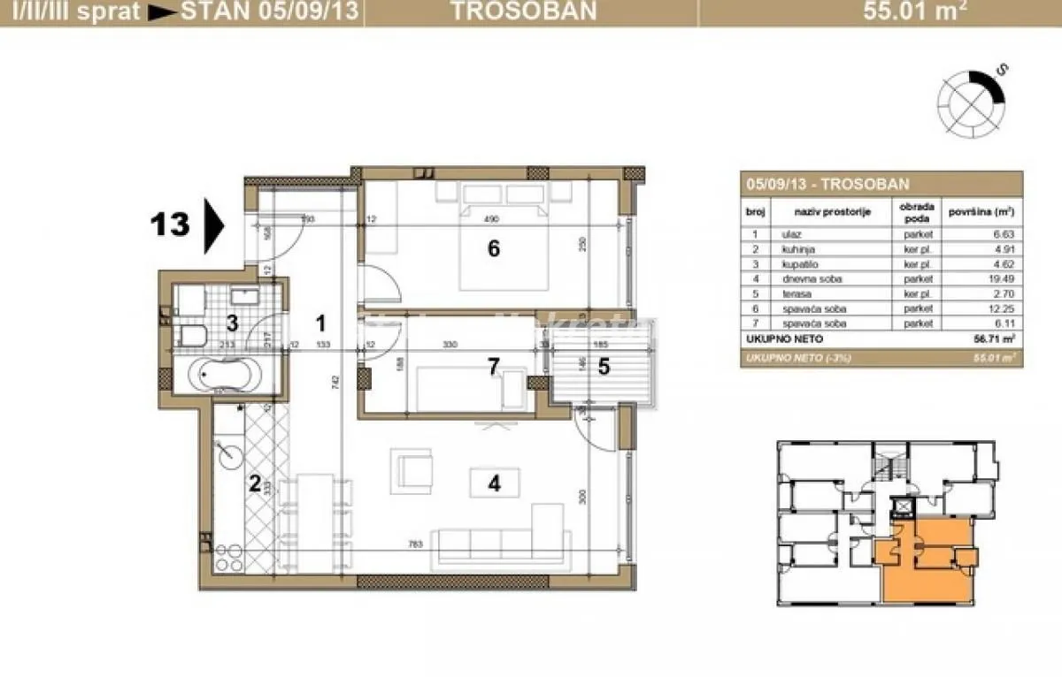 Prodaja, trosoban stan, 55m², Telep, Novi Sad Sve Podlokacije