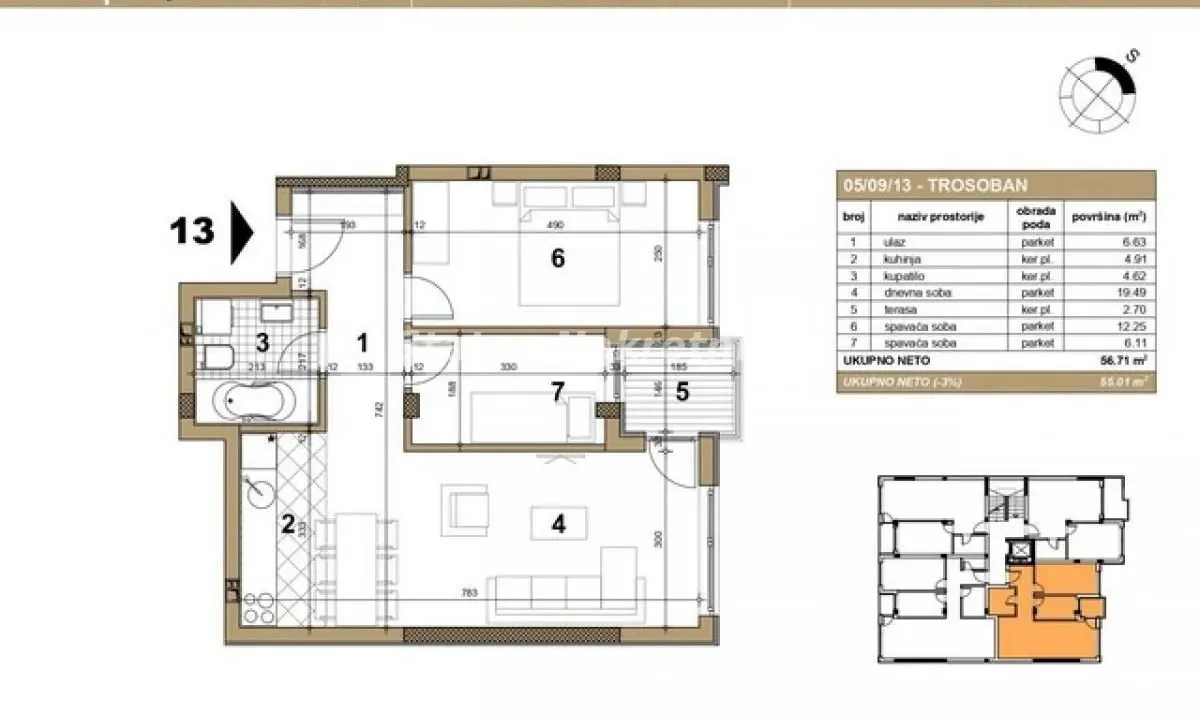 Prodaja, trosoban stan, 55m², Telep, Novi Sad Sve Podlokacije