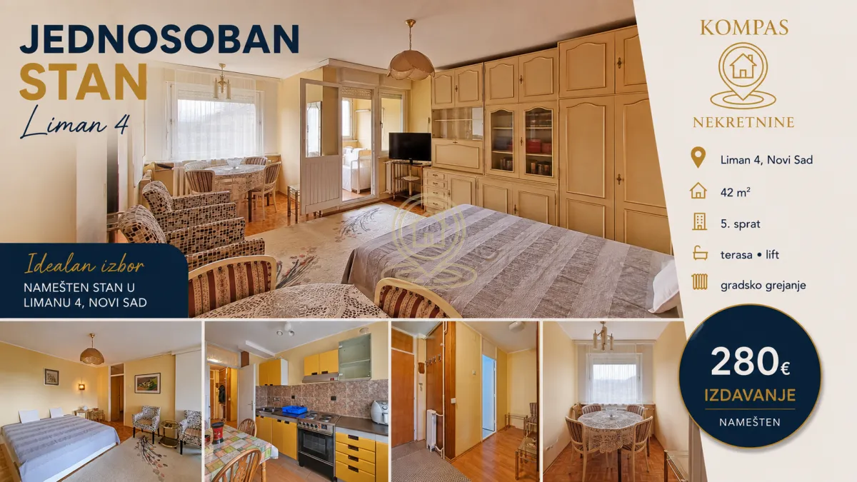 Izdavanje, jednosoban stan, 42m², Liman 4, Novi Sad Sve Podlokacije