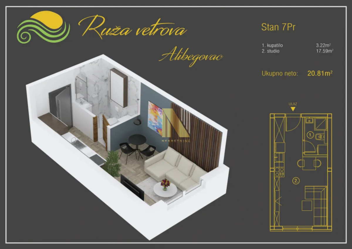 Sale, studio apartment, 21m², Alibegovac, Petrovaradin