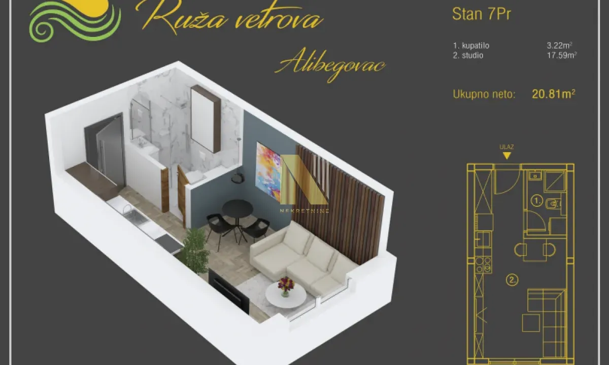 Prodaja, garsonjera, 21m², Alibegovac, Petrovaradin