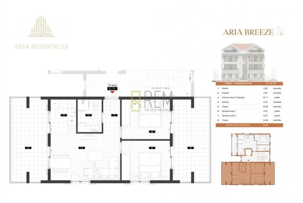 Prodaja, dvosoban stan, 60m², Mrčevac, Tivat