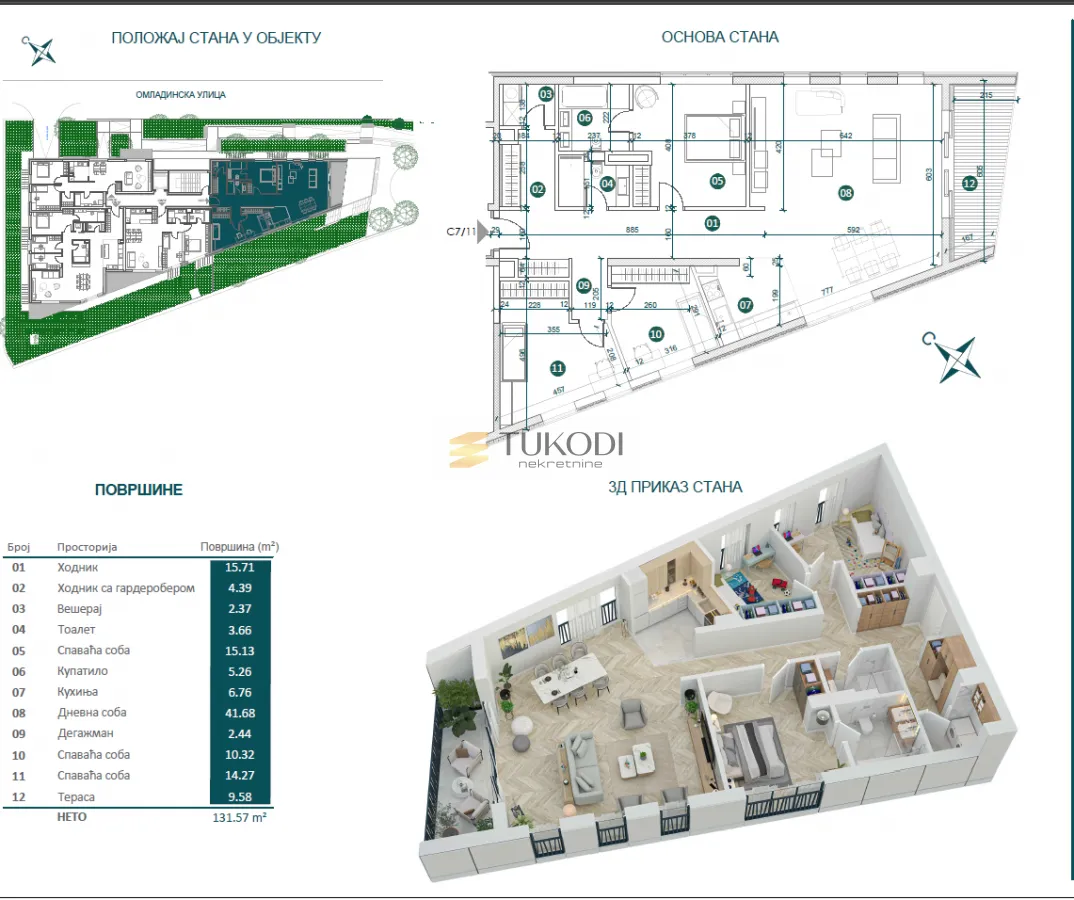 Sale, three bedroom apartment, 124m², Savski Venac, Beograd