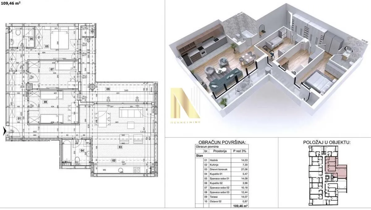 Sale, four bedroom apartment, 109m², Podbara, Novi Sad Sve Podlokacije