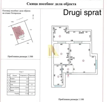 Arhitektonski nacrt i skica posebnog dela objekta sa dimenzijama prostorija. - image 10