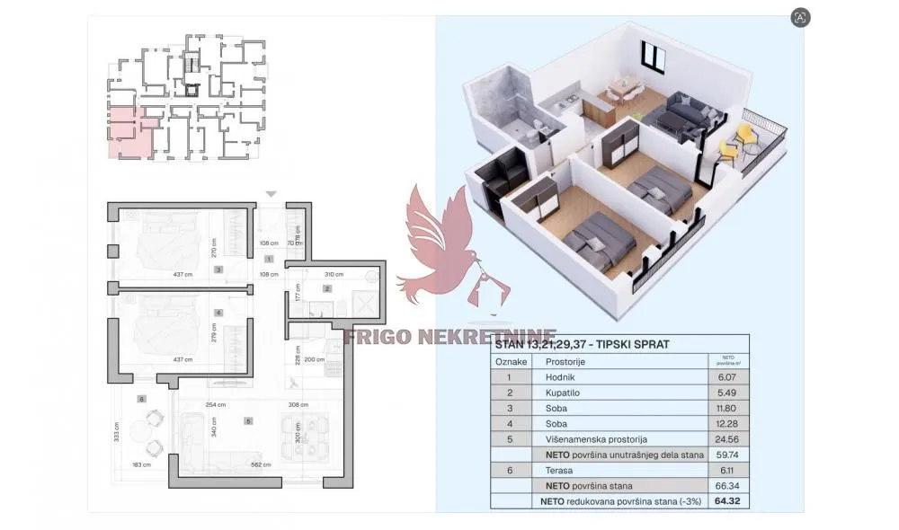 Prodaja, trosoban stan, 64m², Tozino Voce, Mladenovac