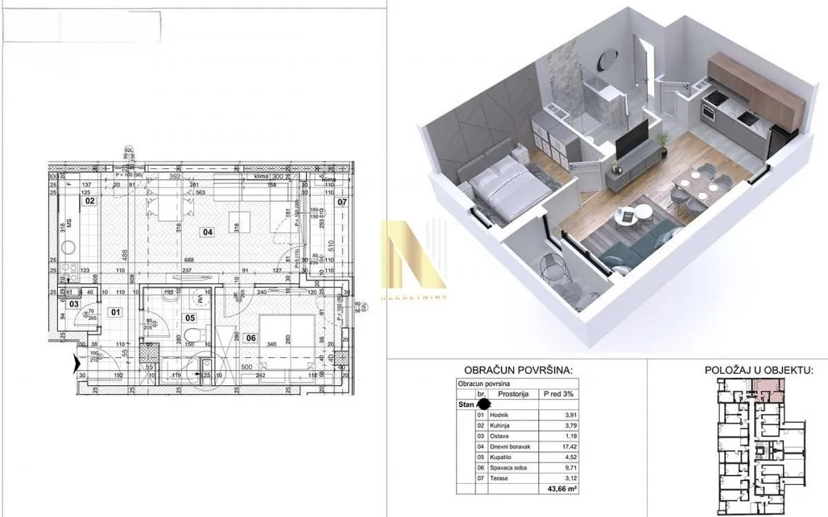 Prodaja, dvosoban stan, 44m², Podbara, Novi Sad Sve Podlokacije