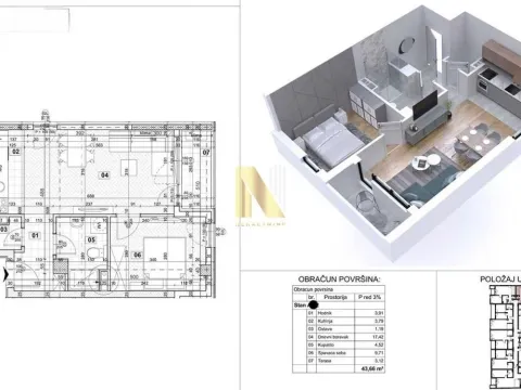 Prodaja, dvosoban stan, 44m², Podbara, Novi Sad Sve Podlokacije - image 1