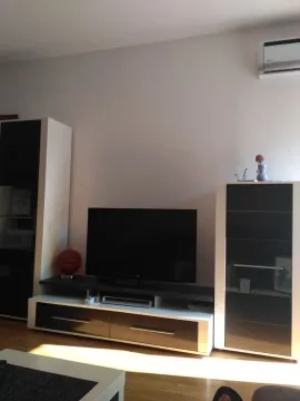 Living room with a TV and a media console. - image 5