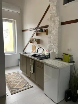 Manja kuhinja sa sudoperom, radnom površinom i frižiderom. - image 8