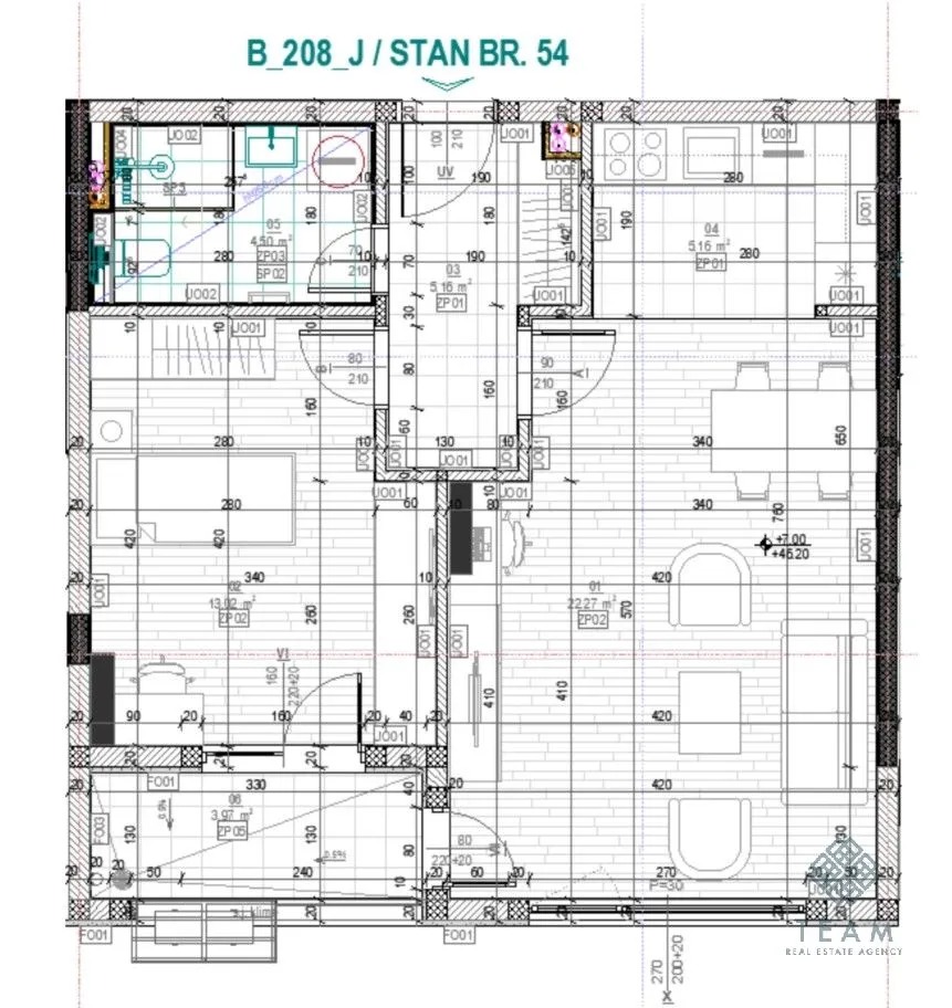 Osnova stana sa rasporedom prostorija i dimenzijama.