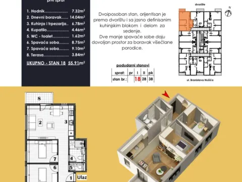 Sale, two bedroom apartment, 56m², Obrenovac (mesto), Obrenovac - image 2