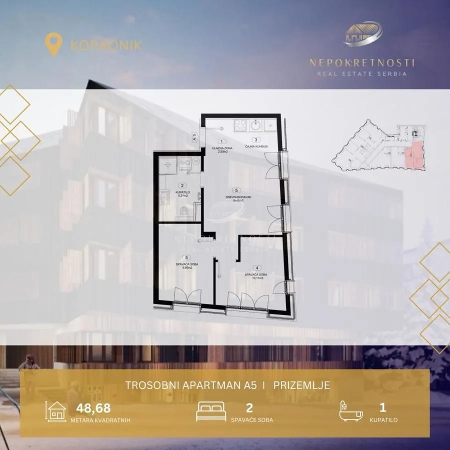 Prodaja, dvosoban stan, 48m², Kopaonik, Srbija