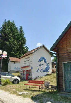 Exterior of a house with a yard and a mural on the wall. - image 2