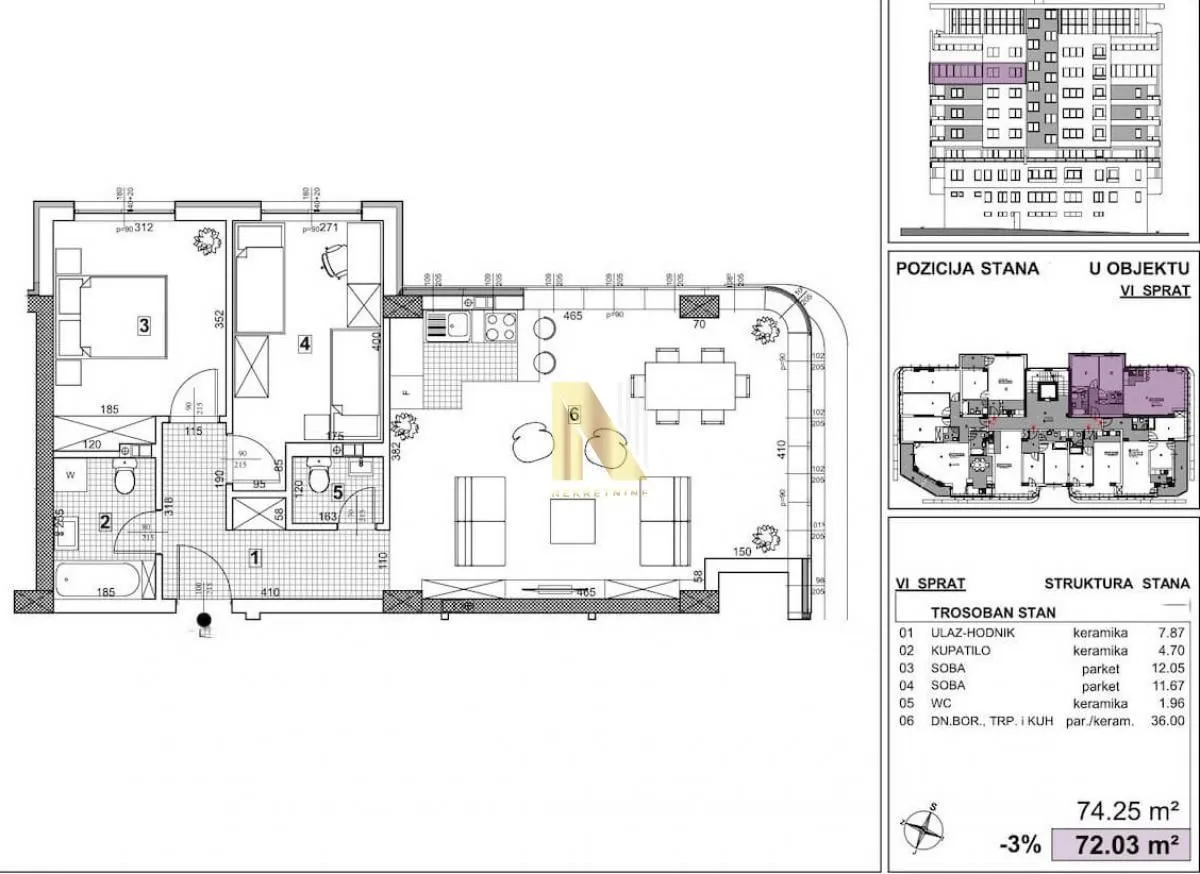 Prodaja, trosoban stan, 73m², Telep, Novi Sad Sve Podlokacije