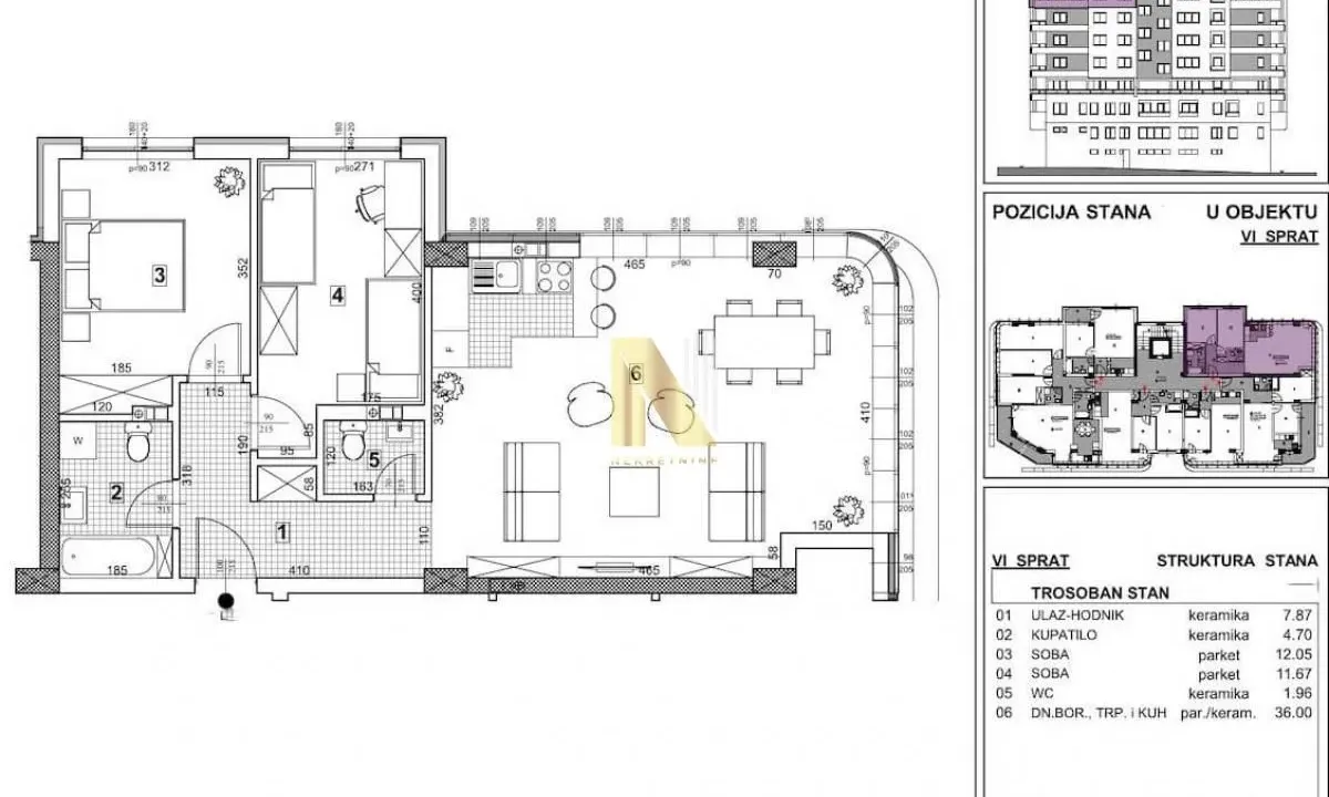 Sale, three bedroom apartment, 73m², Telep, Novi Sad Sve Podlokacije