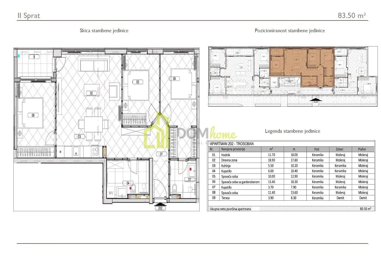 Sale, three bedroom apartment, 83m², Đuraševići, Tivat