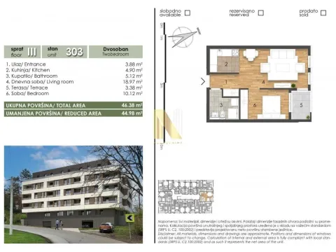 Sale, two bedroom apartment, 45m², Banja Vrdnik, Irig - image 2