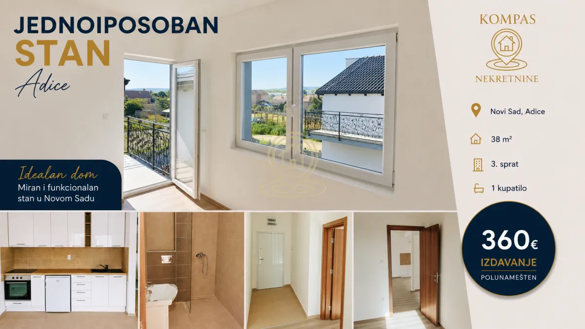 Rent, one bedroom apartment, 38m², Adice, Novi Sad Sve Podlokacije