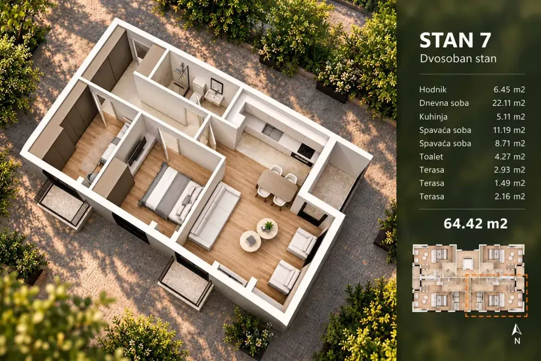 Sale, two bedroom apartment, 64m², Konik, Podgorica