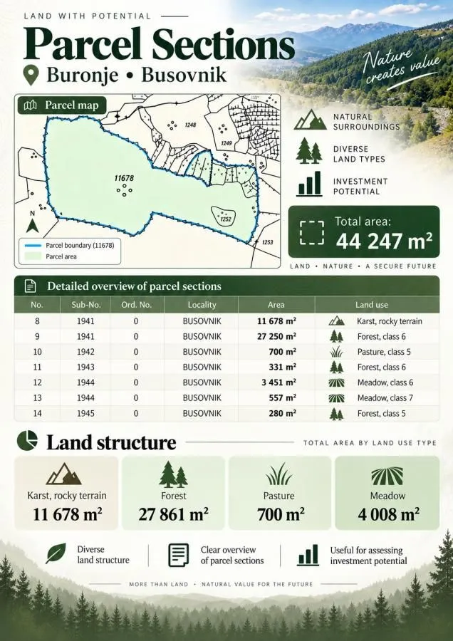 Kastarska mapa i detaljan pregled sekcija parcele sa strukturozem zemljišta.