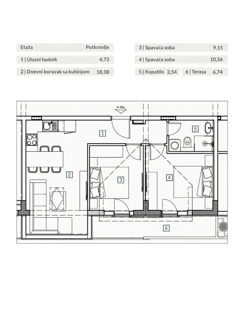Prodaja, dvosoban stan, 53m², Adok, Budva - Plan prostora