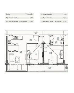Prodaja, dvosoban stan, 53m², Adok, Budva - Plan prostora - image 18