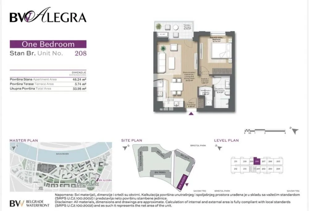 Sale, two bedroom apartment, 54m², Savski Venac, Beograd